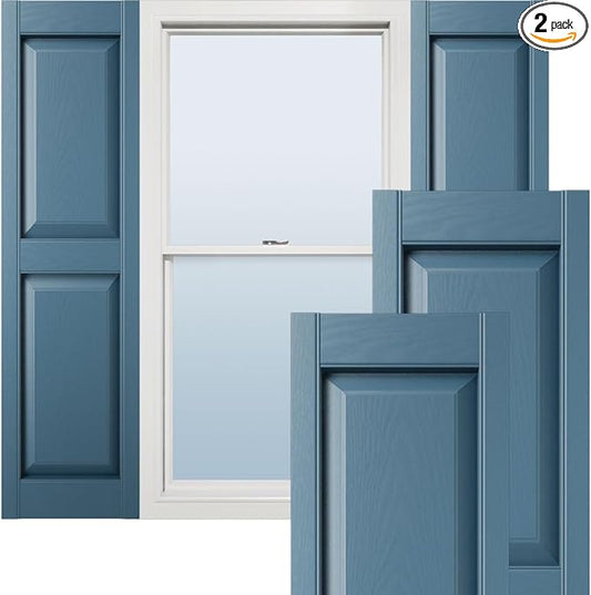 Ekena Millwork Lifetime Vinyl LP2S14X07500CB Standard Two Equal Panel Vinyls, Raised Panel Vinyl Shutters, w/Installation Shutter-Lok's & Matching Screws (Per Pair), 14 3/4"W x 75"H, Classic Blue