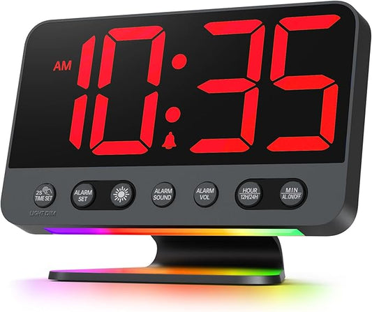 Odokee Digital Alarm Clocks for Bedrooms with Large Bold Number | Electric Desk Clock with Night Light & Brightness Dimmer - Loud Alarm for Heavy Sleepers with Adjustable Volume - Red by Odokee
