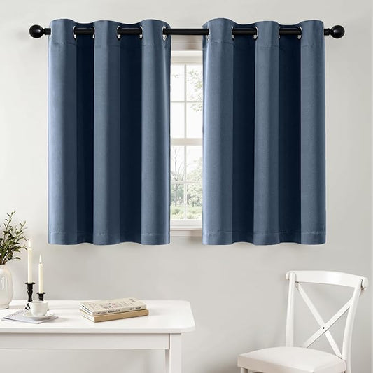 MIULEE Stone Blue Blackout Curtains for Bedroom Living Room 36 Inches Long 2 Panels, Thermal Insulated Room Darkening Drapes Grommet Noise Reducing Light Blocking Window Treatments 40x36 Inch