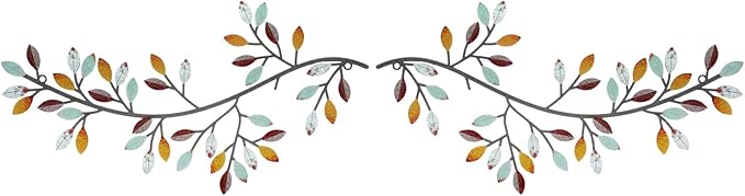 Hotop 2 Pieces Metal Tree Leaf Wall Decor Vine Olive Branch Leaf Wall Art Wrought Iron Scroll Sculptures Above the Bed, Living Room, Outdoor Decoration(Classic Style,Elegant Color)