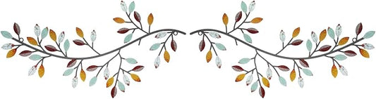 Hotop 2 Pieces Metal Tree Leaf Wall Decor Vine Olive Branch Leaf Wall Art Wrought Iron Scroll Sculptures Above the Bed, Living Room, Outdoor Decoration(Classic Style,Elegant Color)