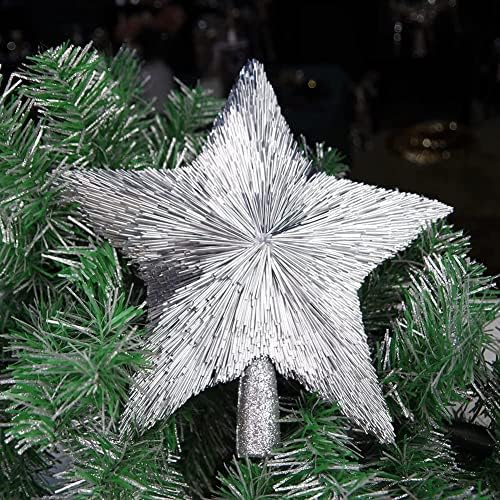 Luxury Christmas Tree Star Topper Handmade Xmas Tree Decoration Unique Christmas Toppers Decorations Ornaments for Christmas Party Indoor Outdoor (Silver, 8 inches) by Safesio