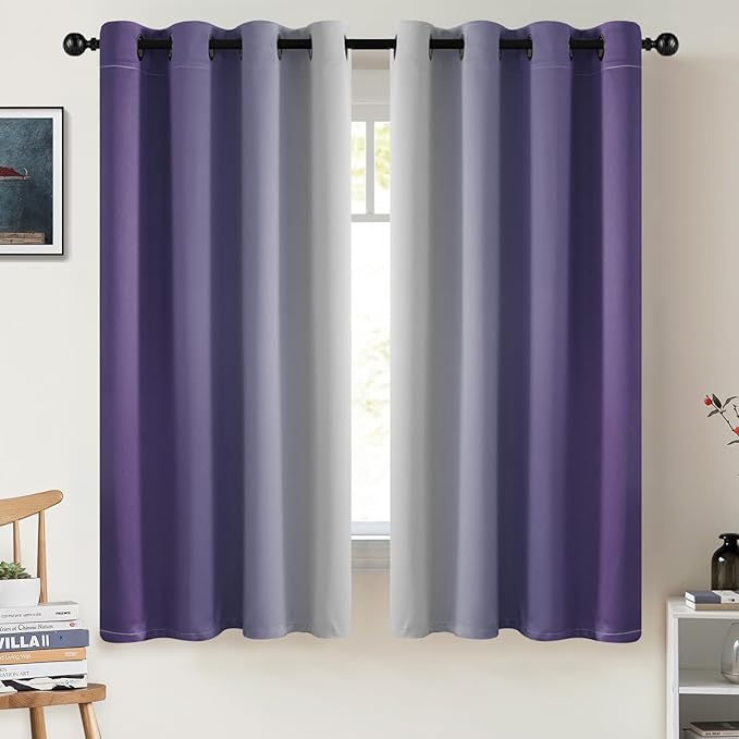 COSVIYA Curtains & Drapes Ombre Lilac Curtains 63 inch Length 2 Panels, Grommet Room Darkening Light Blocking Insulated Thermal Gradient Window Curtains for Bedroom/Living Room,52x63 inches