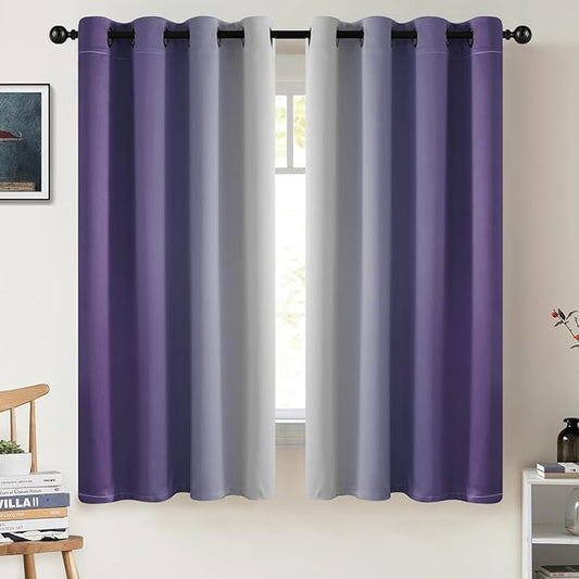 COSVIYA Curtains & Drapes Ombre Lilac Curtains 63 inch Length 2 Panels, Grommet Room Darkening Light Blocking Insulated Thermal Gradient Window Curtains for Bedroom/Living Room,52x63 inches