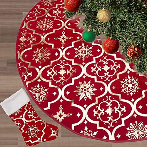 Flash World 36 Inch Large Christmas Tree Skirt Xmas Soft Cover Mat Decor Snowflake Collar Farmhouse Tree Skirt for Holiday Ornaments Party Home Indoor Decorations (Red, 36INCH) by FLASH+WORLD