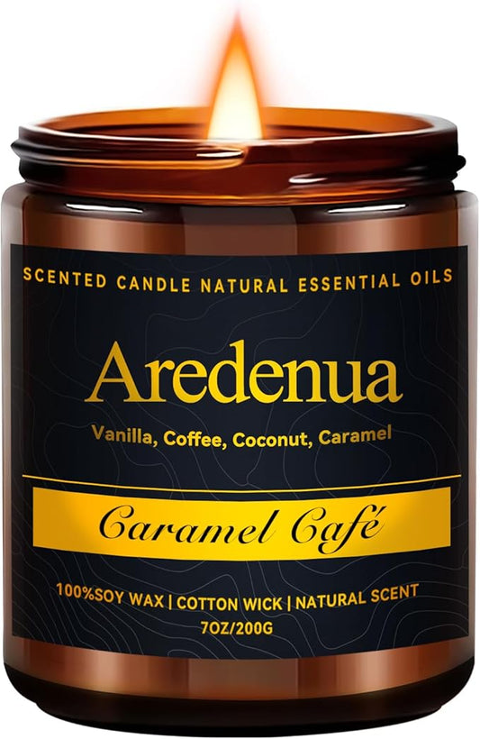 Caramel Coffee Candle – Soy Candle with Sweet Caramel & Rich Coffee Aroma, Long Lasting Scented Candle for Home, Kitchen, Lounge, Gift for Women & Men - 7oz Cafe Candles