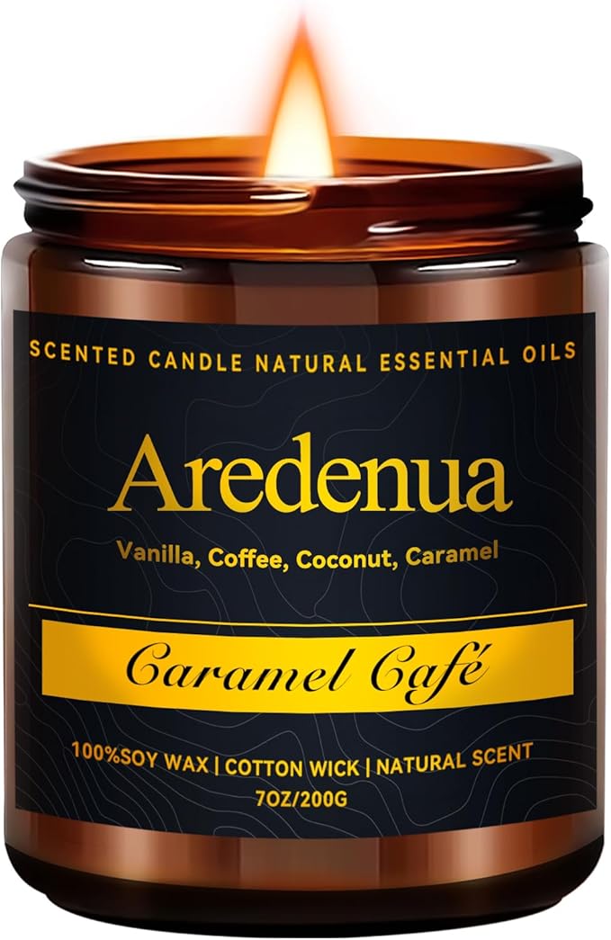 Caramel Coffee Candle – Soy Candle with Sweet Caramel & Rich Coffee Aroma, Long Lasting Scented Candle for Home, Kitchen, Lounge, Gift for Women & Men - 7oz Cafe Candles