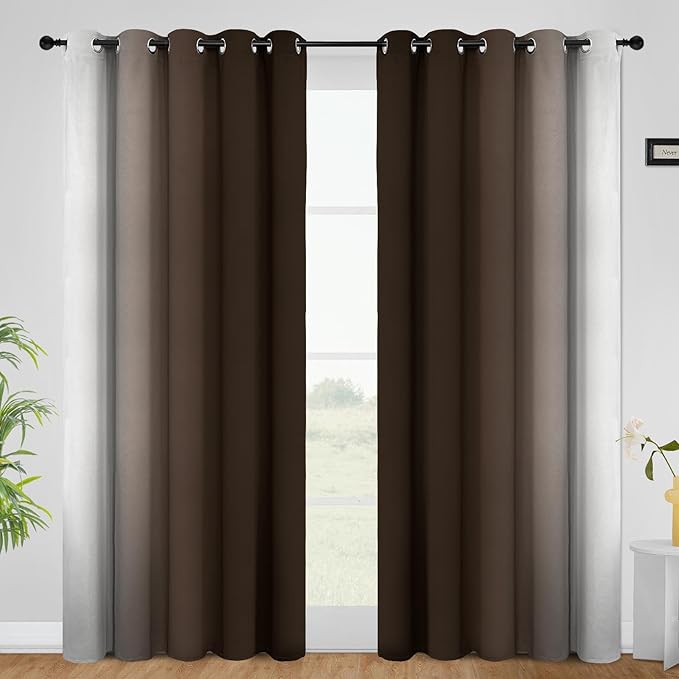 COSVIYA Curtains & Drapes Ombre Brown Curtains 96 inch Length 2 Panels, Grommet Room Darkening Light Blocking Insulated Thermal Gradient Window Curtains for Bedroom/Living Room,62x96 inches