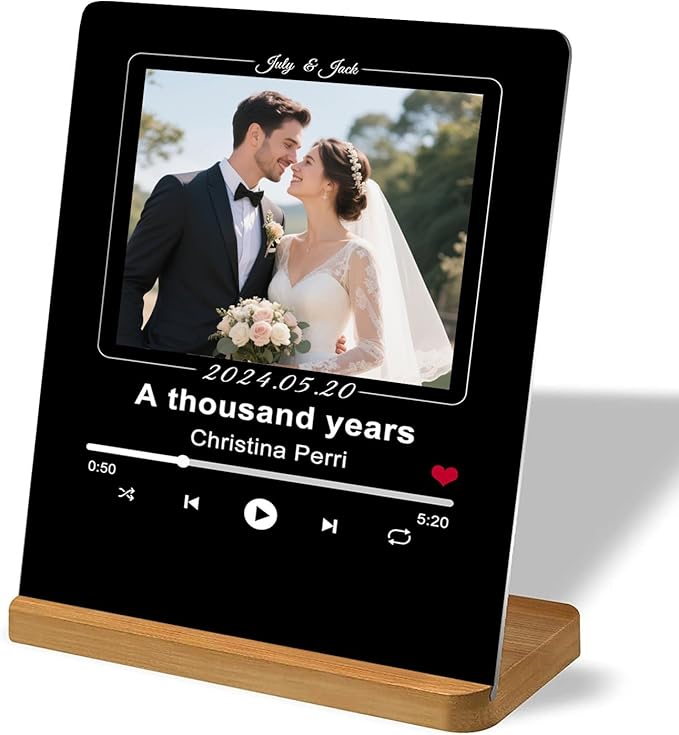 Custom Metal Photo Prints，Personalized Your Own Picture Frame, Customize Photo Prints with Wooden Base，Personalized Metal Picture Gift for Lovers，Family，Boyfriend，Friends