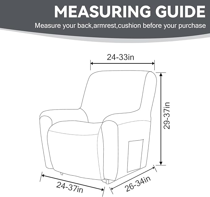 Cupuamon Recliner Chair Covers,Lazy Boy Recliner Covers Stretch Reclining Covers 1 Piece Furniture Protector with Elastic Bottom for Dog,Kids-Charcoal