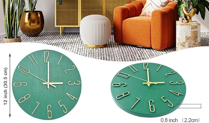 Wall Clock, Silent Clock, Wall Clocks Battery Operated??? 12 inch Modern Wall Clock, Suitable for Offices, Living Rooms, Kitchens, Homes, Schools (Grass Green Without Second Hand)