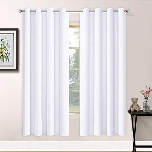 Yakamok White Thermal Insulated Curtains 84 Inch Length Solid Grommet Top Window Treatment Curtain Light Blocking Room Darkening Drapes for Bedroom Living Room(52x72 Inch, Pure White, 2 Panels)