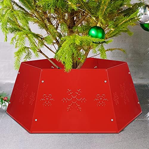 FORUP Metal Christmas Tree Ring with Printed Snowflake, Tree Skirt Base Stand for Christmas Decorations (Red) - Image 3