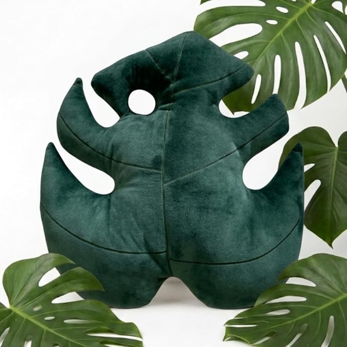 Green Philosophy Co. Monstera Leaf Pillow – Soft 3D Plant Throw Pillow, Deep Forest Green Decorative Leaf Shaped Pillow for Couch, Bed & Nursery, for Plant Lovers