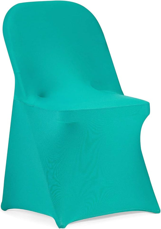 Peomeise Stretch Spandex Folding Chair Cover for Wedding Party Dining Banquet Event (Turquoise,12pcs)