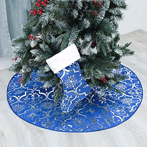 Christmas Tree Skirt, 48 inches Large Red Flannel Tree Mat with Gilded Christmas Patterns Skirt for Xmas Tree Holiday Party Decorations Indoor Outdoor with 1 Christmas Stocking (Blue) by LOZACHE