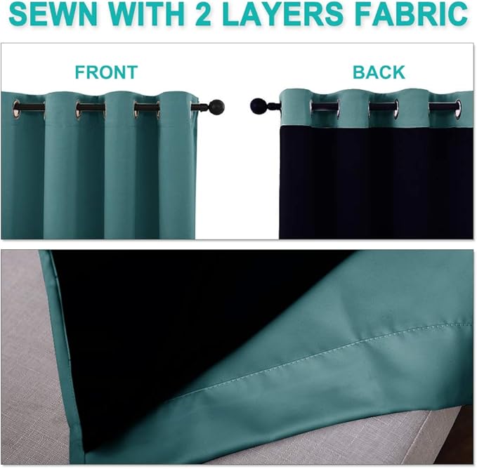 NICETOWN Full Shade Curtain Panels, Pair of Energy Smart & Noise Blocking Out Blackout Drapes for Apartment Window, Thermal Insulated Guest Room Lined Window Dressing(Sea Teal, 55 x 78 inch)