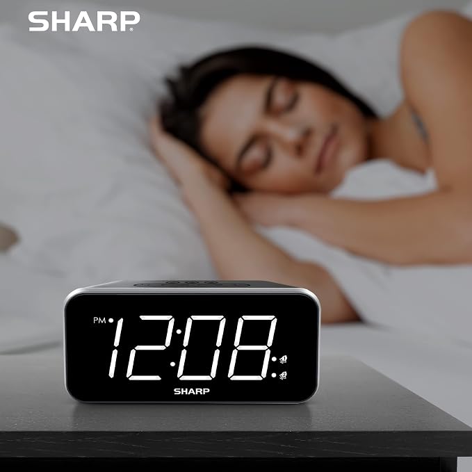 Sharp Digital Alarm Clock, 1.8" Jumbo White LED Display, Dual Alarm, Black - Image 6