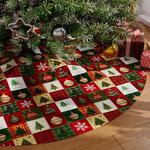 Christmas Tree Skirt 36 Inch, Red Christmas Tree Skirt Snowflake Ball Funny Xmas Decor Seasonal Winter Holiday Indoor Home Party Decorations - Image 3