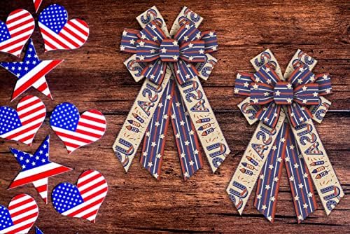 Veterans Day Patriotic Wreath Bows America Flag Wave Strip Burlap Bow for Wreaths, Patriotic Tree Topper Bows for Veterans Day Party Decoration Indoor Outdoor Supplies - Image 4