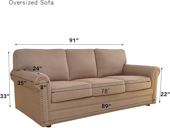 Easy-Going Stretch Oversized Sofa Slipcover 1-Piece Sofa Cover Furniture Protector Couch Soft with Elastic Bottom for Kids, Polyester Spandex Jacquard Fabric Small Checks Silver Gray