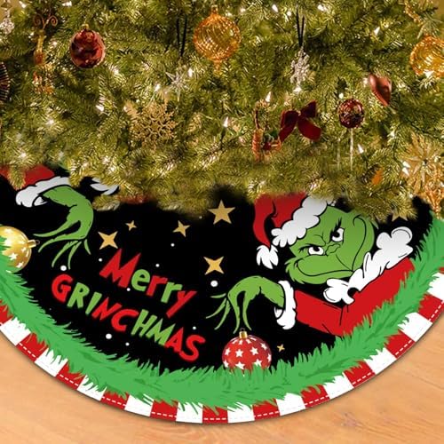 Christmas Tree Skirt 48 Inch, Soft and Funny Merry Christmas Tree Collar Farmhouse Xmas Holiday Decoration (Style 1) by BATERZO