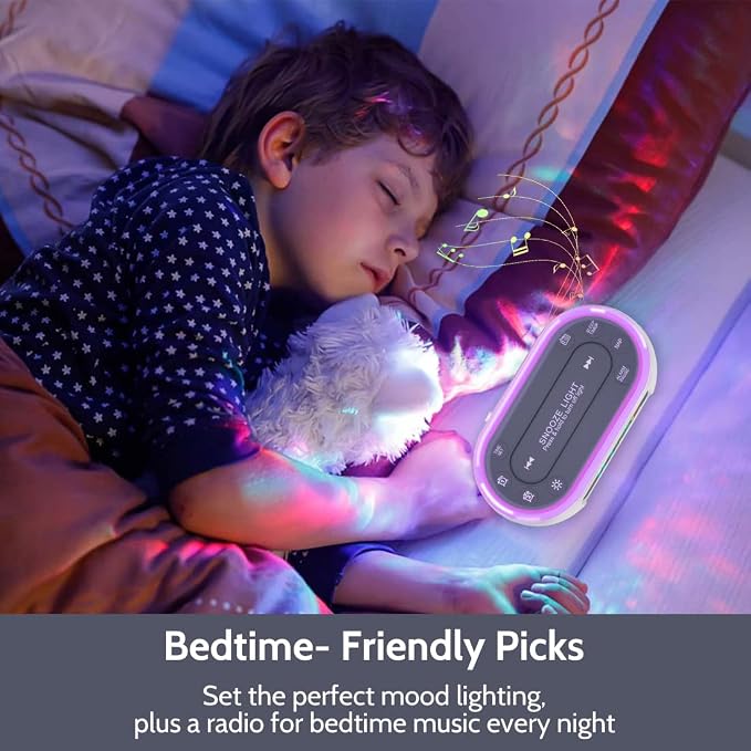 HOUSBAY Glow Small Colorful Alarm Clock Radio with Rainbow Digit, 7 Color Night Light with ON/Off Options, Dual Alarm, Dimmer, FM Radio with SleepTimer for Bedrooms - Image 7