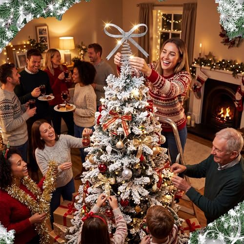 Gejoy Christmas Bow Tree Topper Silver Rhinestone Bow Tree Topper with Spiral Base for Holiday Xmas Party Christmas Decorations Wedding Birthday Party Gift - Image 5