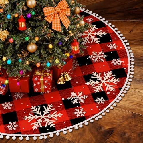 36 inch Christmas Tree Skirt Red and Black Buffalo Plaid Tree Skirt - Image 7