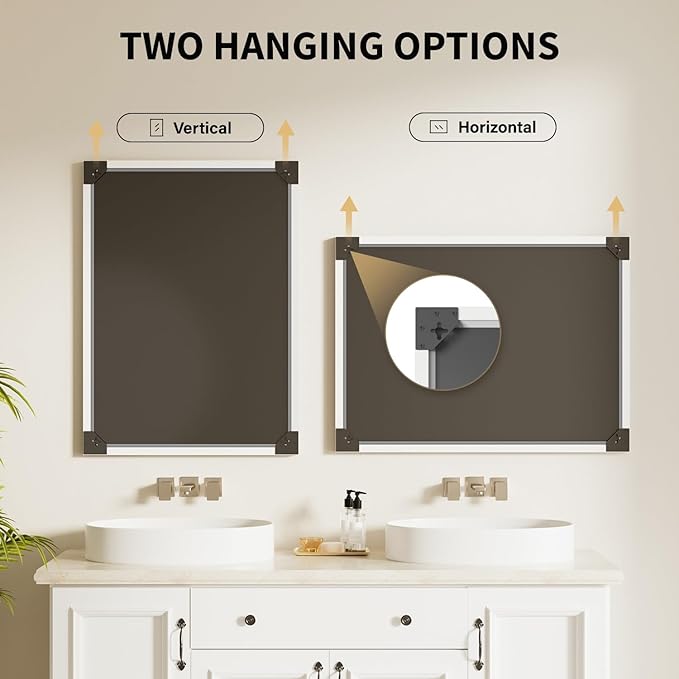 Oak Wood Effect Framed Wall Mirror, 16x20 Rectangle Mirror, 1/8"Anti-desilvering Tempered Glass, Sustainable& Sturdy Frame, Farmhouse Mirror, Anti-Rust, 3min Fast Setup for Bathroom Living Room