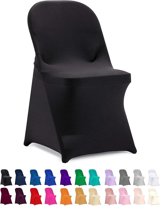 Peomeise Stretch Spandex Folding Chair Cover for Wedding Party Dining Banquet Event (Black,12pcs)
