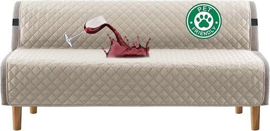 Turquoize 100% Waterproof Futon Cover Futon Slipcover Washable Armless Sofa Bed Slipcover Protector Seat Width Up to 70" with Adjustable Elastic Strap Anti-Slip for Dogs, Pale Oak
