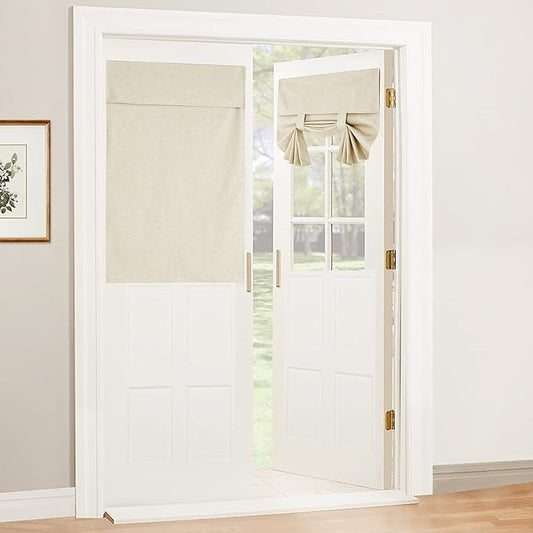 RYB HOME 100% Blackout Curtains for Small Window, Linen Textured Blend Insulating Privacy French Door Curtains Tie Up Shades for Kitchen Storage Cabinet Basement, W 34 x L 40, Beige, 1 Panel