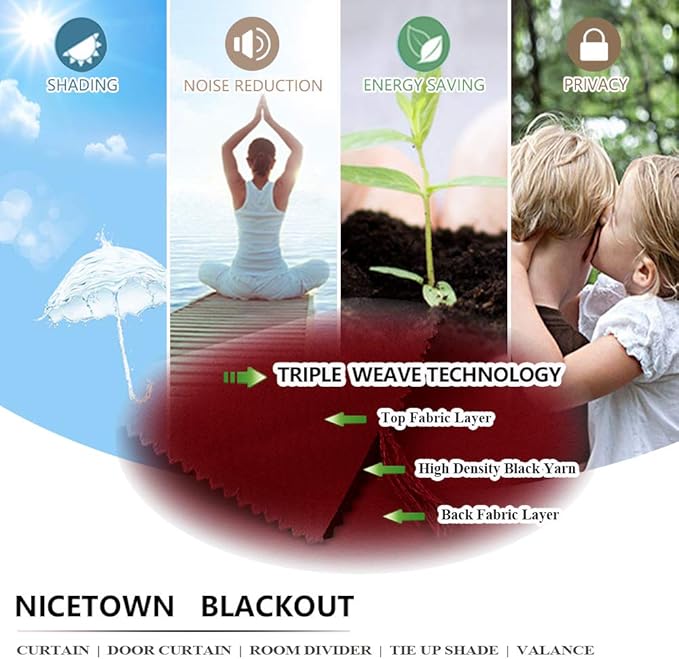 NICETOWN French Door Curtain Panel - Thermal Insulated Blackout Sliding/Sidelights Door Curtain Shade for Kitchen Window Valentine Christmas Decor (One Panel, 25W by 40L Inches, Burgundy Red)