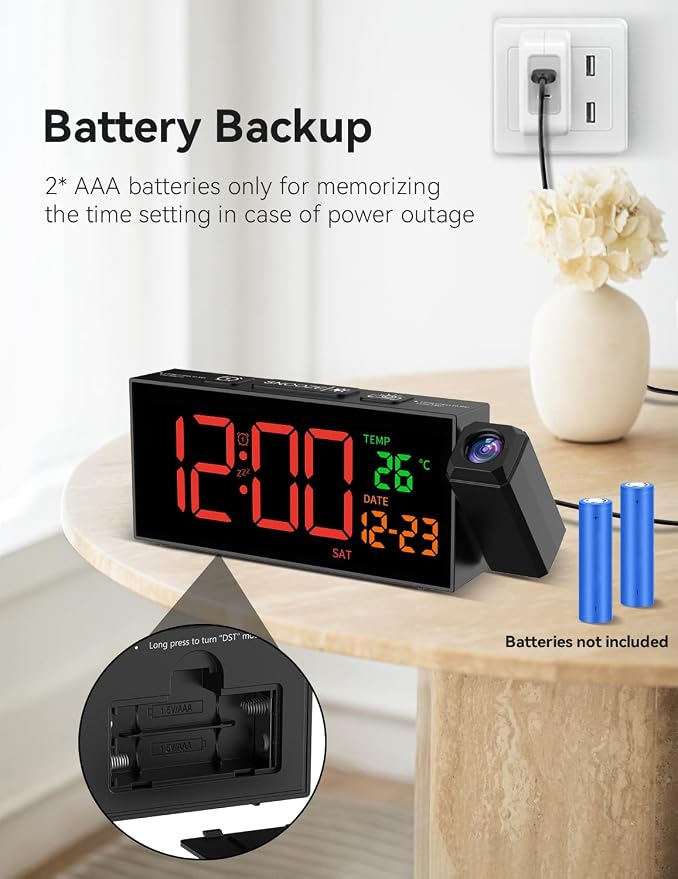 Netzu Projection Clock for Bedroom Ceiling, Alarm Clocks Black - Image 7