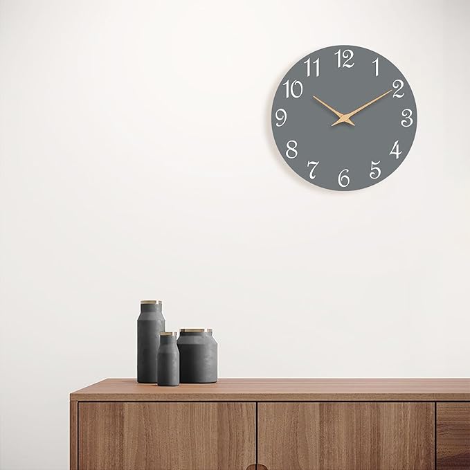 Wall Clock 14 Inch, Modern Wall Clocks Battery Operated, Silent Non Ticking Clock Decorative for Living Room, Office, Home, School (Gray)