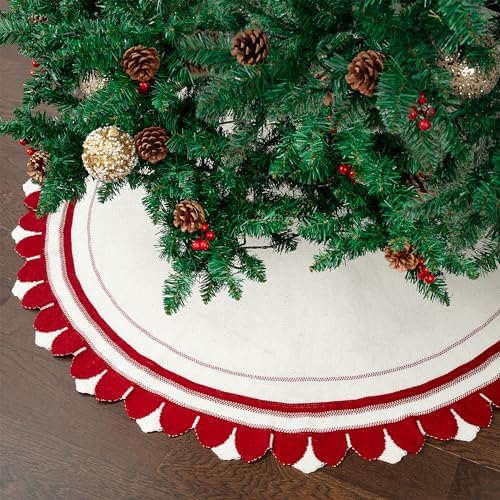 Mr. Pen 36" Red & White Knitted Christmas Tree Skirt, Xmas Tree Skirt by MrPen