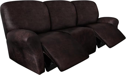 ANARACHON Leather Look Recliner Couch Cover 8-Piece Recliner Sofa Slipcovers 3 Seater for Reclining Couches Furniture Protector Washable (Recliner Sofa, Chocolate)
