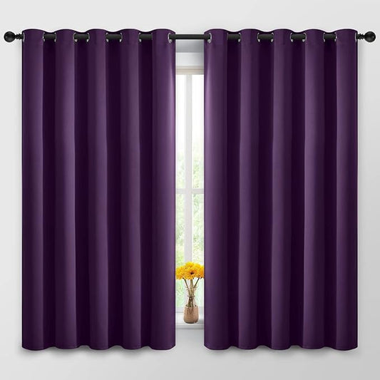 Yakamok Blackout Curtains Room Darkening Thermal Insulated Window Panels,Solid Grommet Top Drapes for Bedroom/Living Room(62Wx63L, Purple, 2 Panels)
