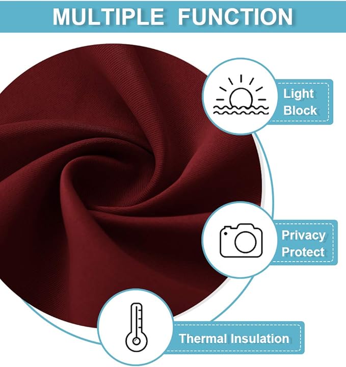RYB HOME Blackout French Door Curtain - Privacy Thermal Insulated Window Shades for Patio Kitchen Front Entry Back Door Glass Window, Self Adhesive No Drill, 1 Panel, 26" W x 40" L, Burgundy Red