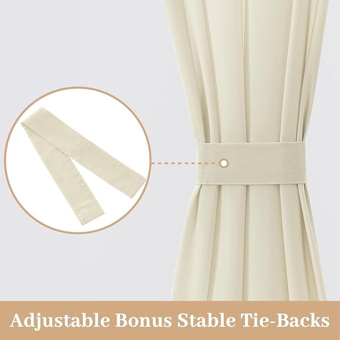 MIULEE Non-See-Through French Door Curtains for Doorway, Privacy Semi Sheer Curtains for French Doors, Light Filtering Rod Pocket Window Drapes with Tie Back, Ivory, 54 x 72 inches, 2 Panels