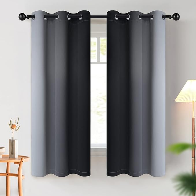 COSVIYA Curtains & Drapes Room Darkening Ombre Curtains 63 inch Length, Grommet Black and Greyish White Gradient Light Blocking Insulated Thermal Curtains for Bedroom Living Room,2 Panels,42x63 inches