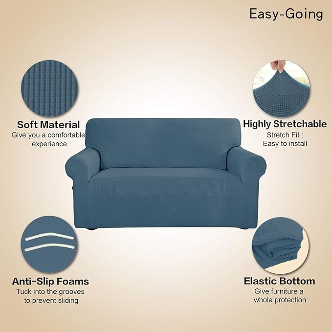 Easy-Going Stretch Sofa Slipcover 1-Piece Sofa Cover Furniture Protector Couch Soft with Elastic Bottom for Kids, Polyester Spandex Jacquard Fabric Small Checks (Sofa, Bluestone)