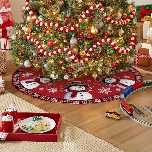 AVOIN colorlife Let It Snow Snowman Christmas Tree Skirt 48 Inch - Image 3
