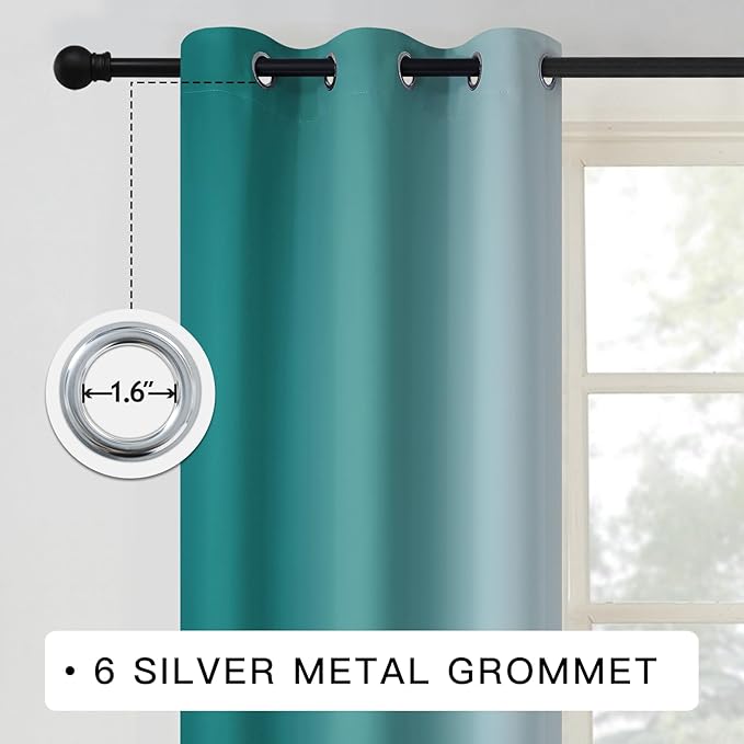 COSVIYA Curtains & Drapes Ombre Teal Curtains 63 inch Length 2 Panels, Grommet Room Darkening Light Blocking Insulated Thermal Gradient Window Curtains for Bedroom/Living Room,42x63 inches