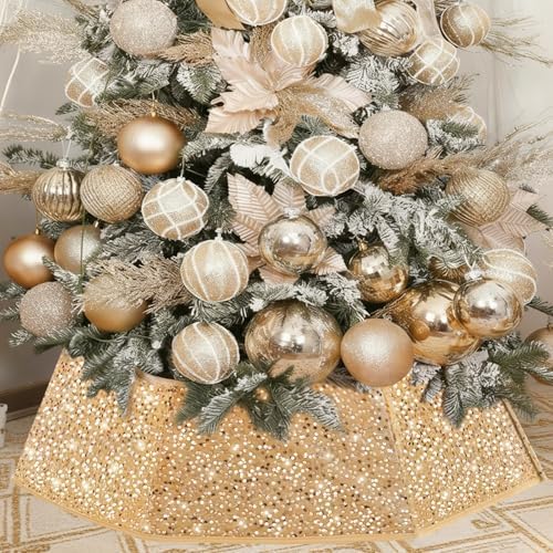 Christmas Tree Collar with Sparkling Sequin Tree Skirt for Holiday Home Decor Xmas Tree Ring(Champagne, X-Large) by SunshineDecor