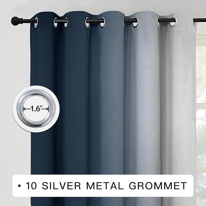 COSVIYA Curtains & Drapes Ombre Navy Blue Curtains 84 inch Length 2 Panels, Grommet Room Darkening Light Blocking Insulated Thermal Gradient Window Curtains for Bedroom/Living Room,62x84 inches