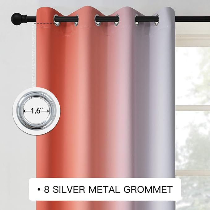 COSVIYA Grommet Ombre Room Darkening Curtains 84 inch Length 2 Panels, Coral and Off White Gradient Drapes Light Blocking Insulated Thermal Window Curtains for Bedroom/Living Room,52x84 inches