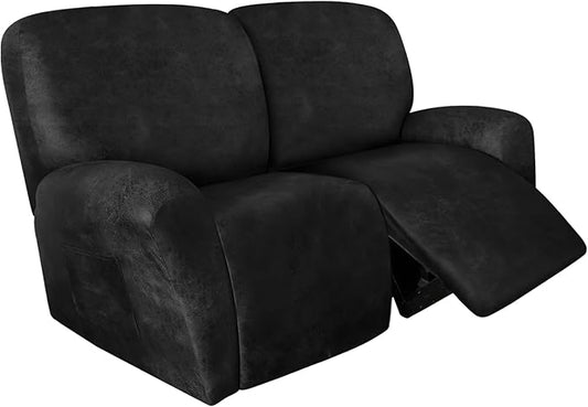 ANARACHON Loveseat Recliner Cover Leather Look Recliner Loveseat Covers Recliner Sofa Cover for 2 Seater Reclining Couch Spandex Fabric Washable 6 Pieces (2 Seater, 02 Dark Gray)