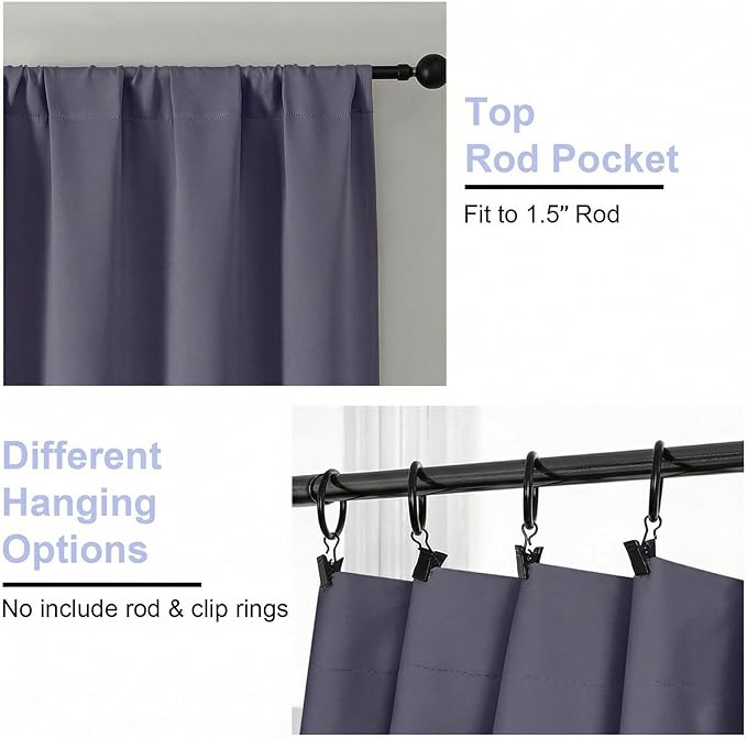 Simplebrand Ava Greyish Purple Blackout Curtains for Bedroom 84 Inch Length 2 Panels Set, Solid Thermal Insulated Privacy Living Room Window Treatment Curtains Blackout Drapes, W50 x L84 Inch